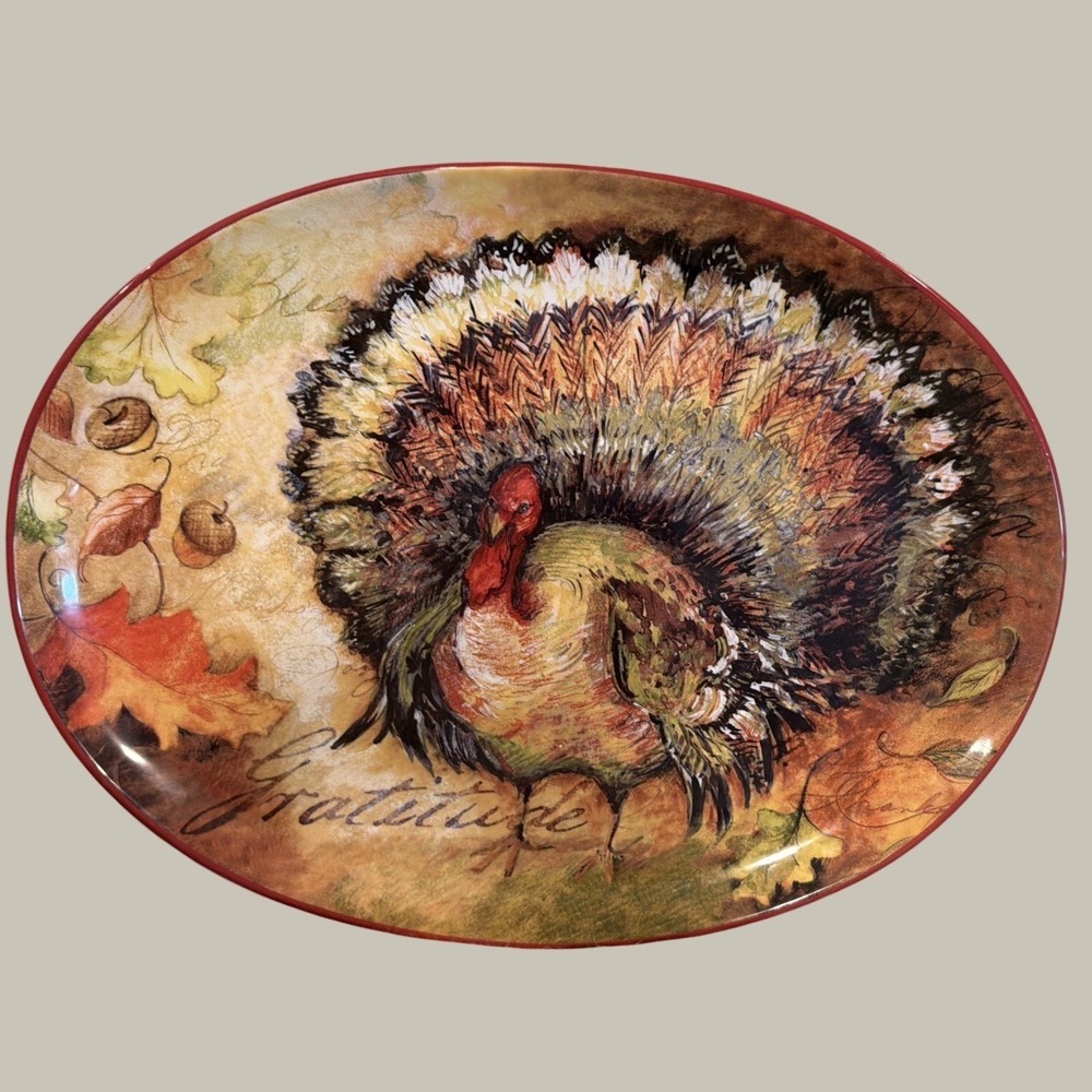 Certified International Susan Winget Thanksgiving Turkey Platter Oval Gratitude